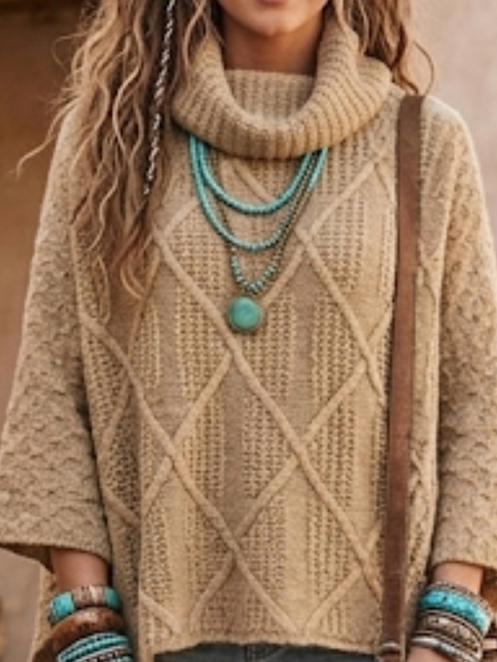 Wool-Blend Cowl Neck Knit Sweater Poncho – OS – Jperico Made in Italy